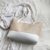 Straw Weave Leather Strap Tote Bag - NovelleShoppe