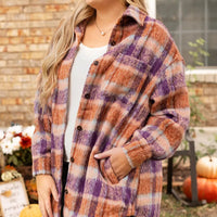Plaid Collared Neck Long Sleeve Jacket - NovelleShoppe
