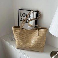 Straw Weave Leather Strap Tote Bag - NovelleShoppe
