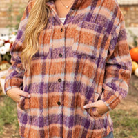 Plaid Collared Neck Long Sleeve Jacket - NovelleShoppe