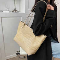 Straw Weave Leather Strap Tote Bag - NovelleShoppe