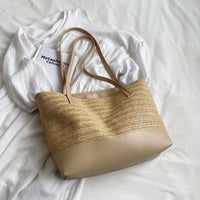Straw Weave Leather Strap Tote Bag - NovelleShoppe