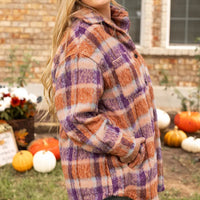 Plaid Collared Neck Long Sleeve Jacket - NovelleShoppe