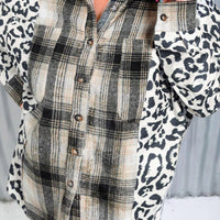 Leopard Plaid Button Up Long Sleeve Shacket - NovelleShoppe