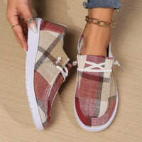 Plaid Round Toe Flat Slip-Ons - NovelleShoppe