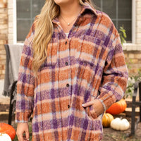 Plaid Collared Neck Long Sleeve Jacket - NovelleShoppe
