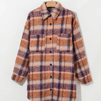 Plaid Collared Neck Long Sleeve Jacket - NovelleShoppe
