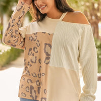 Leopard Color Block Long Sleeve T-Shirt - NovelleShoppe