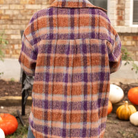 Plaid Collared Neck Long Sleeve Jacket - NovelleShoppe