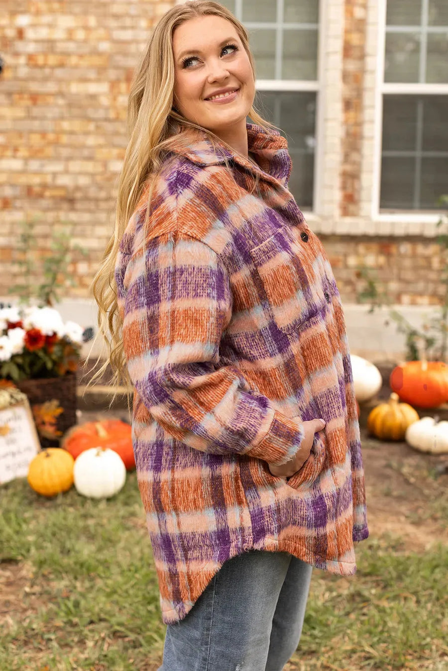Plaid Collared Neck Long Sleeve Jacket - NovelleShoppe