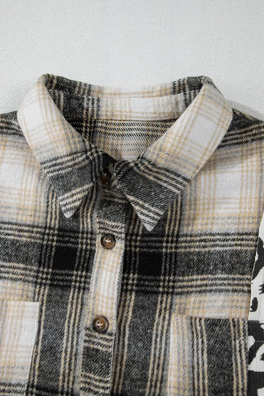 Leopard Plaid Button Up Long Sleeve Shacket - NovelleShoppe