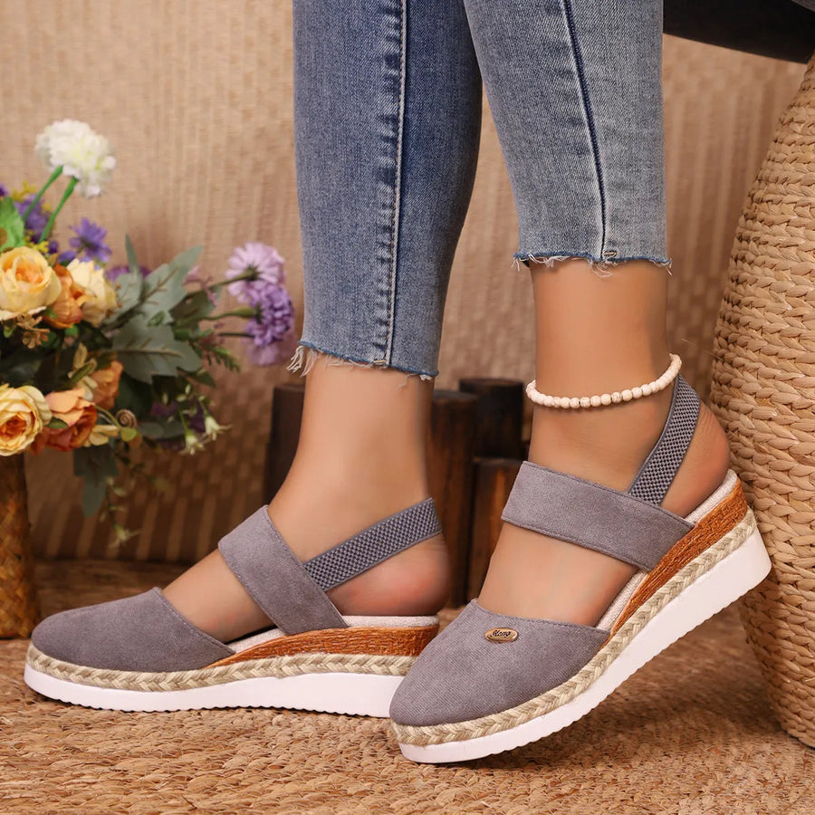 Round Toe Wedge Sandals - NovelleShoppe