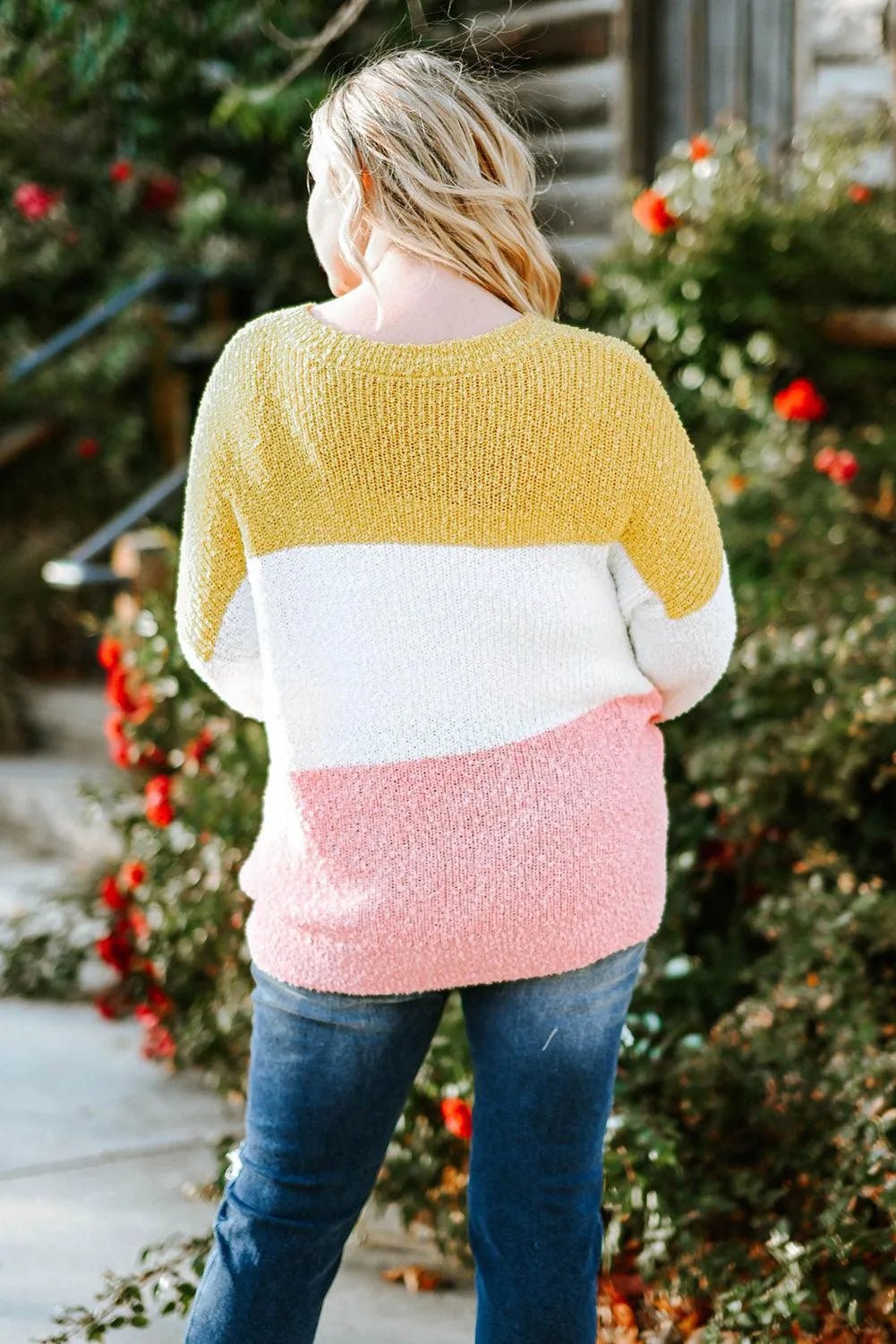 Color Block Round Neck Sweater - NovelleShoppe
