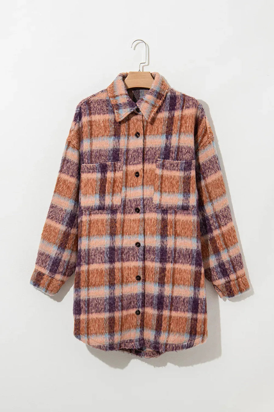 Plaid Collared Neck Long Sleeve Jacket - NovelleShoppe