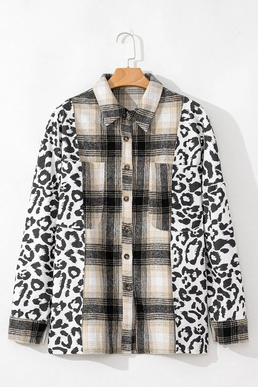Leopard Plaid Button Up Long Sleeve Shacket - NovelleShoppe