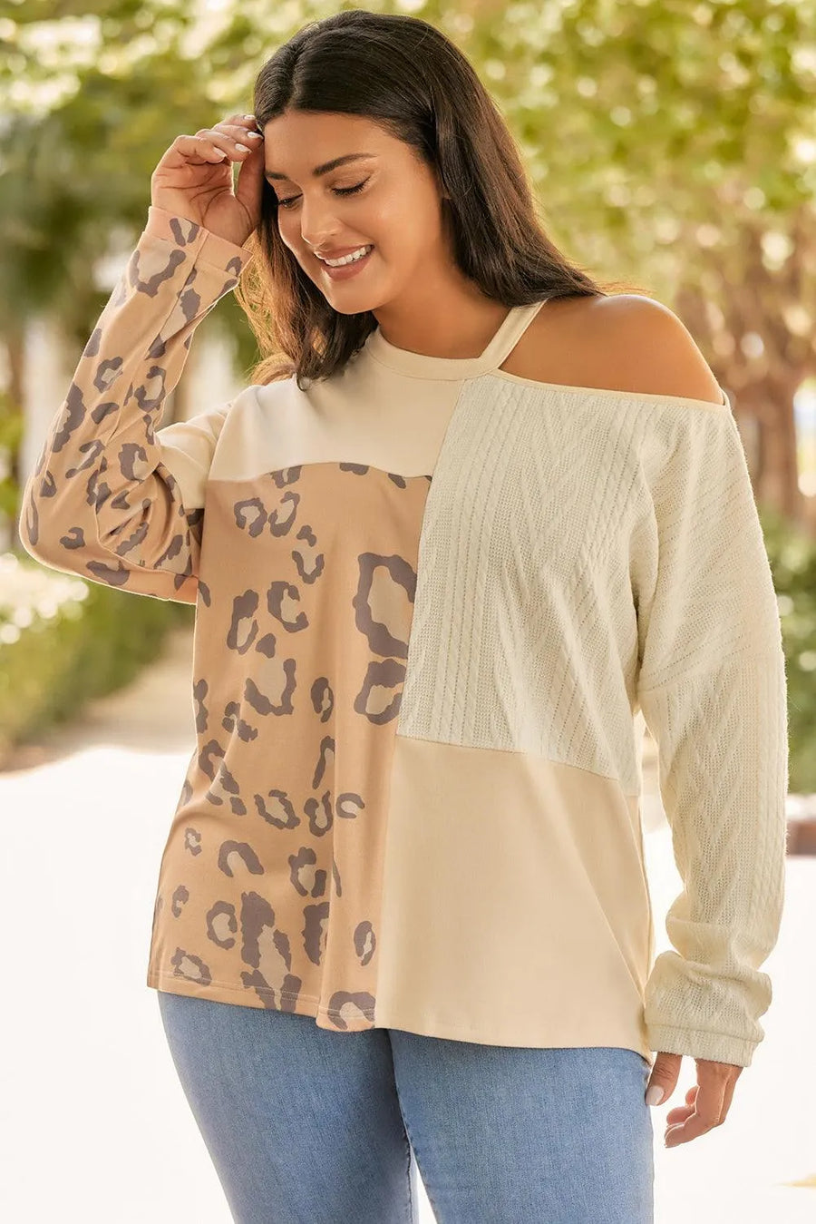 Leopard Color Block Long Sleeve T-Shirt - NovelleShoppe