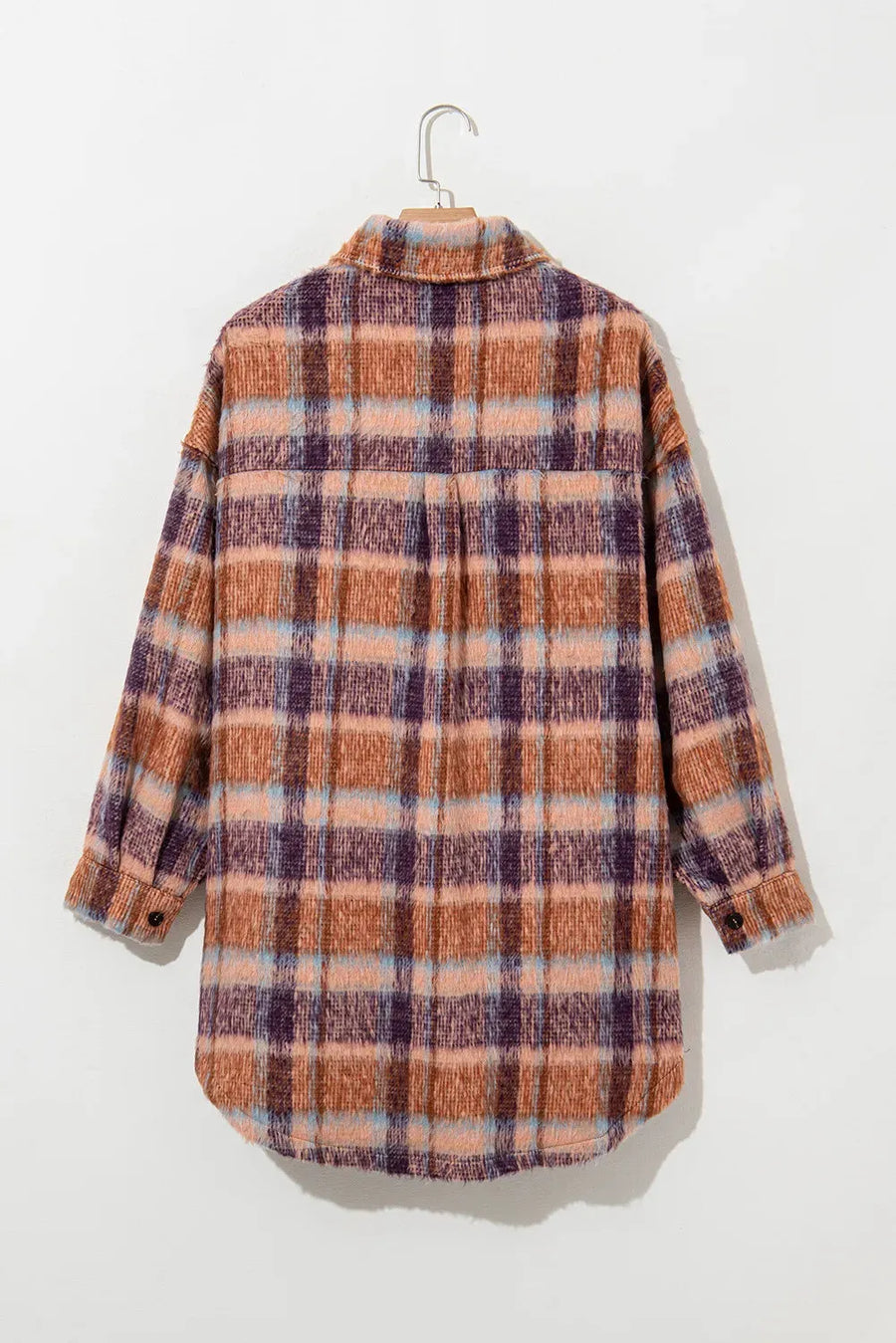 Plaid Collared Neck Long Sleeve Jacket - NovelleShoppe