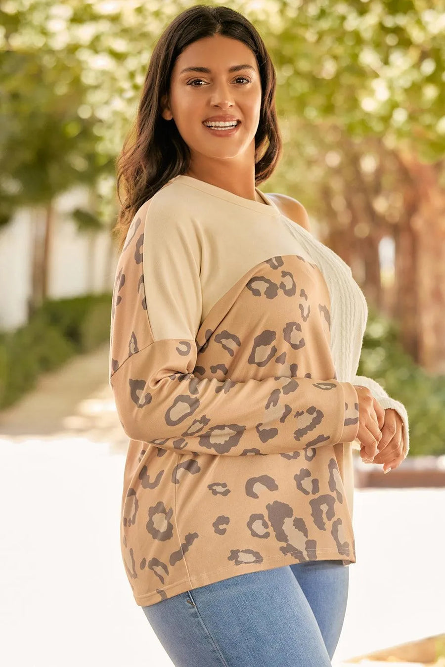 Leopard Color Block Long Sleeve T-Shirt - NovelleShoppe