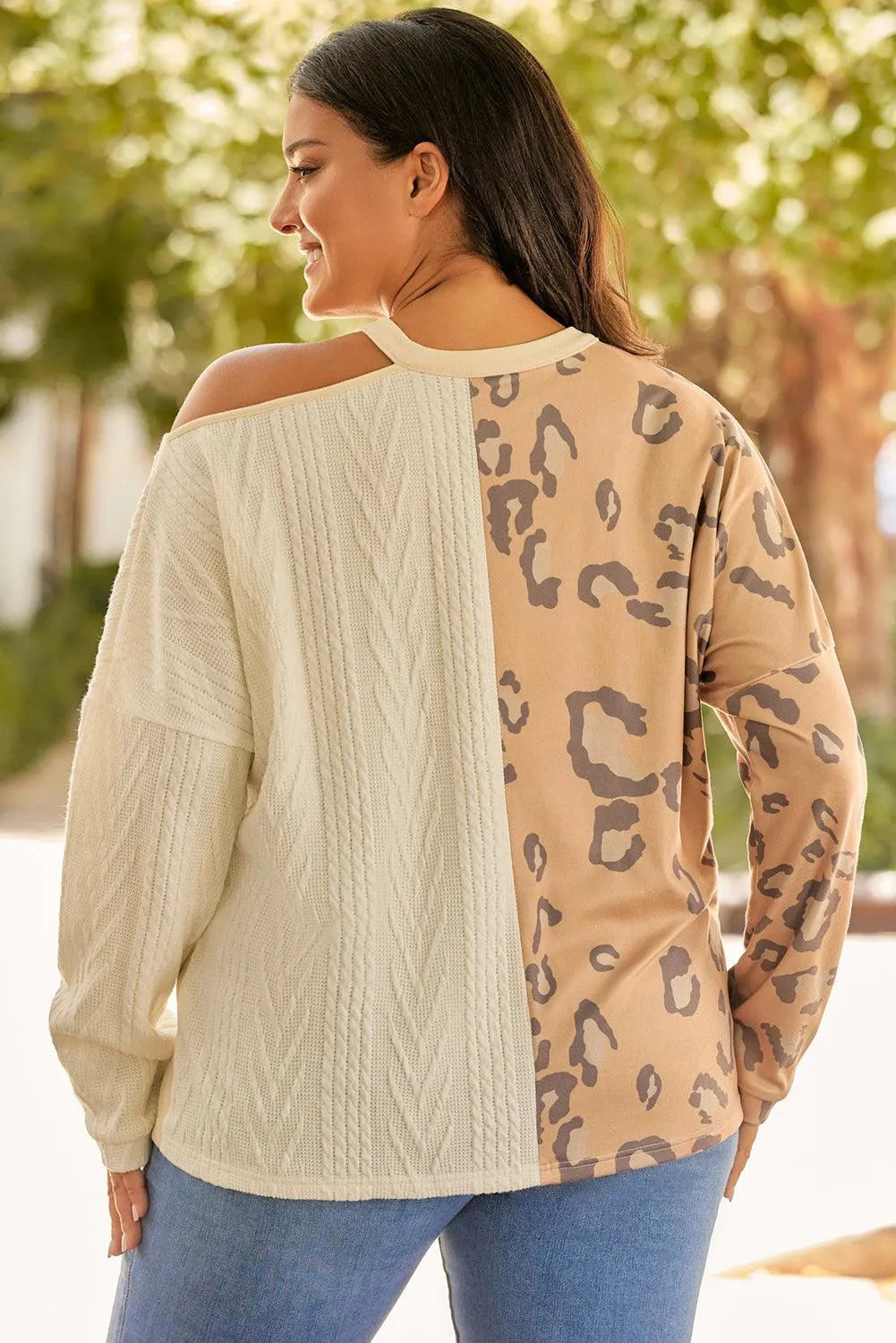 Leopard Color Block Long Sleeve T-Shirt - NovelleShoppe