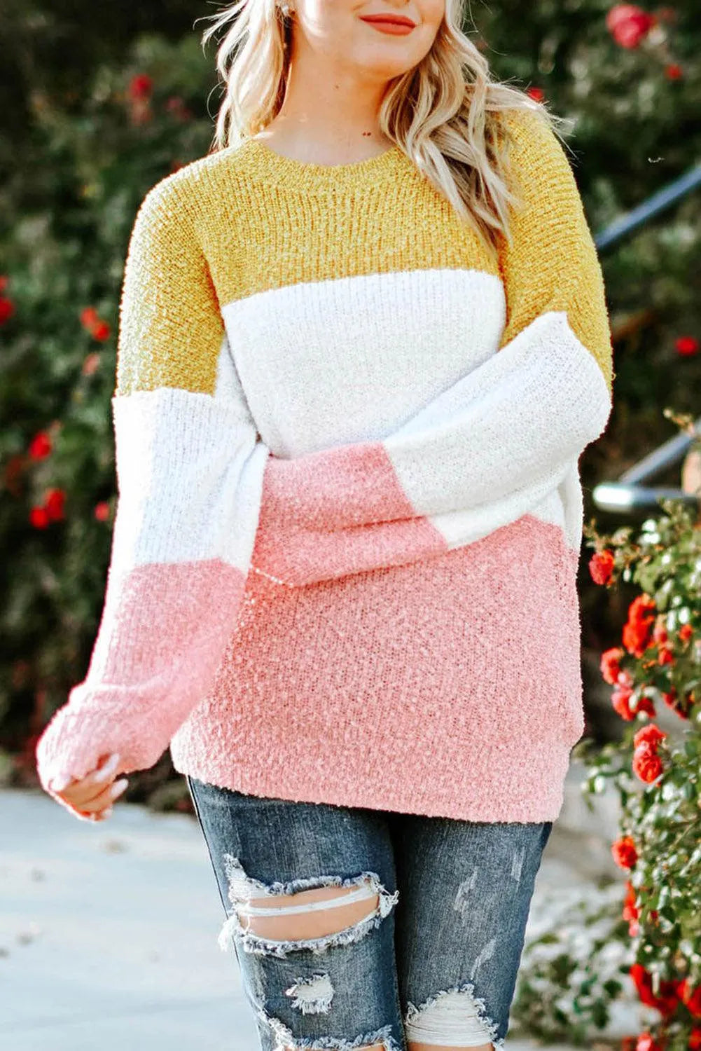 Color Block Round Neck Sweater - NovelleShoppe