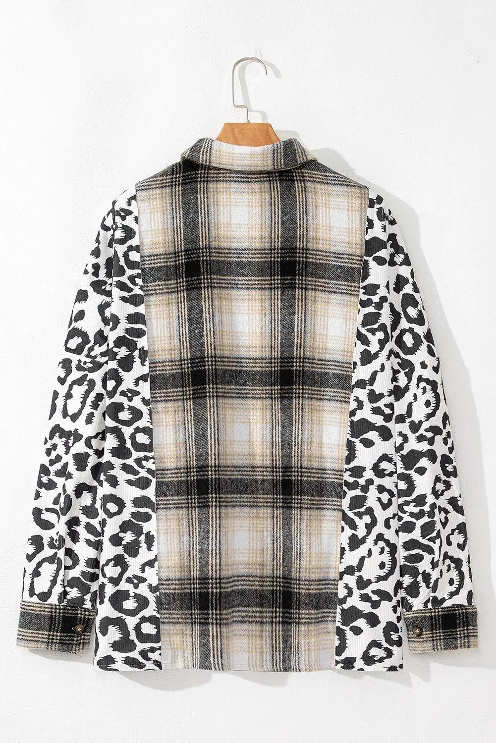 Leopard Plaid Button Up Long Sleeve Shacket - NovelleShoppe